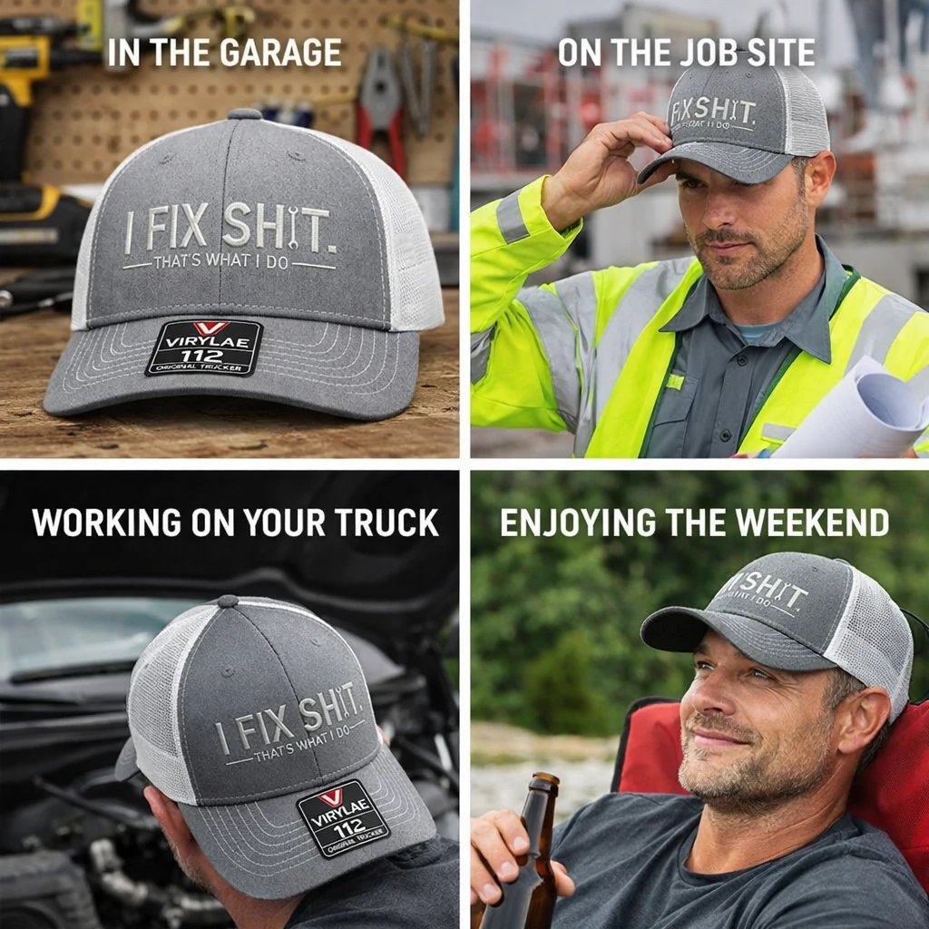 🔥ÚLTIMO DÍA 49% DE DESCUENTO -🛠️ Gorra de camionero "Arreglo Mierda" - Gorra divertida de mecánico y reparador