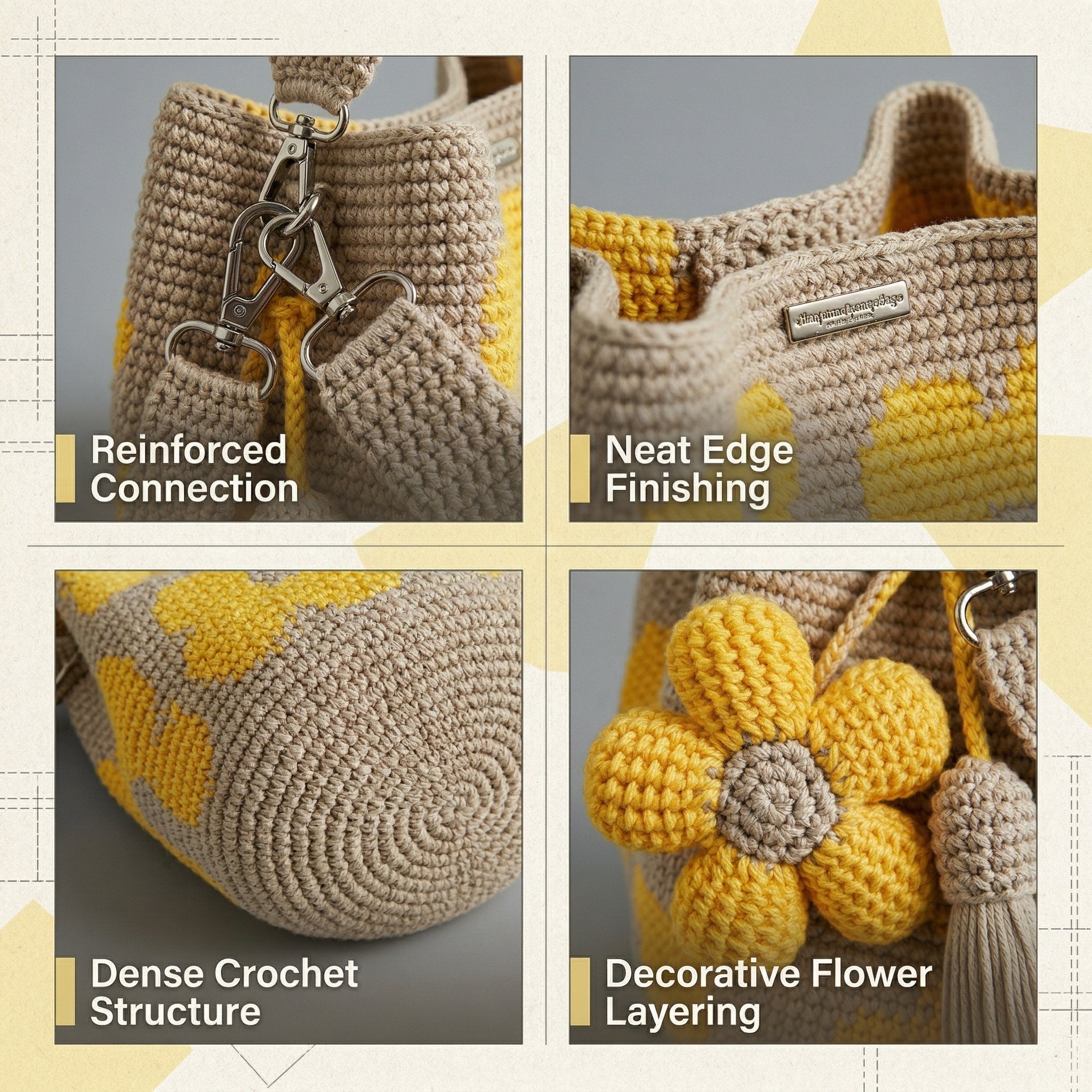 Bolso de mano de ganchillo hecho a mano con flores 🌼✨