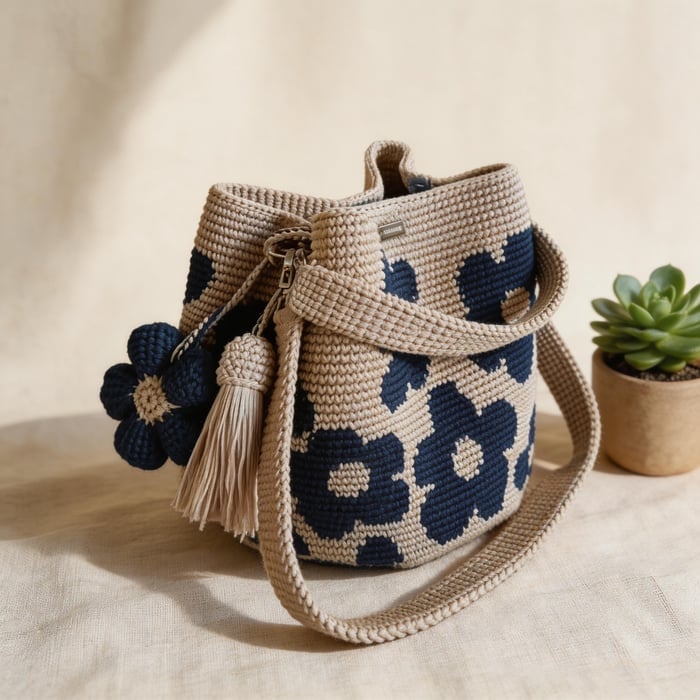 Bolso de mano de ganchillo hecho a mano con flores 🌼✨